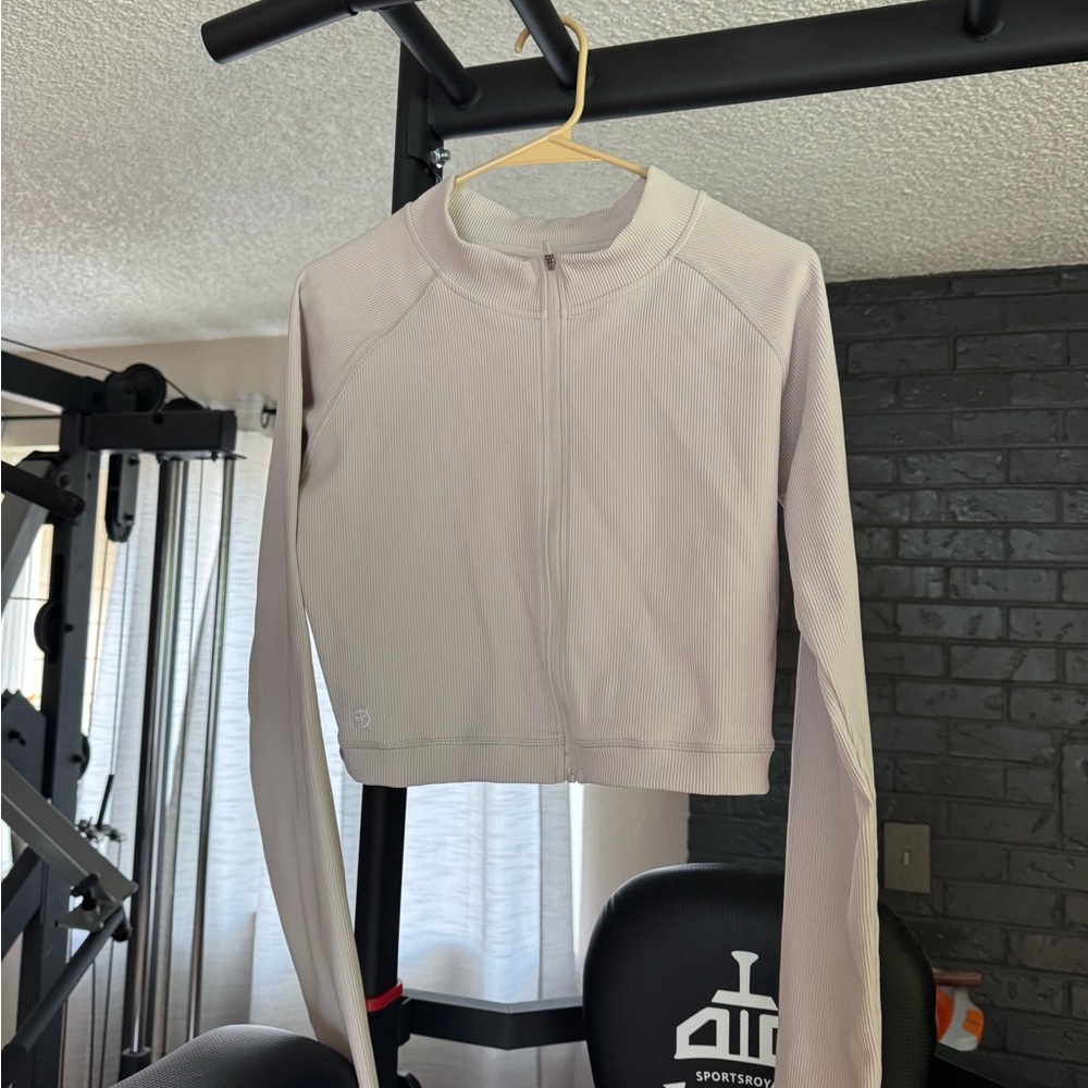 Women's Cream Zip-Up Top